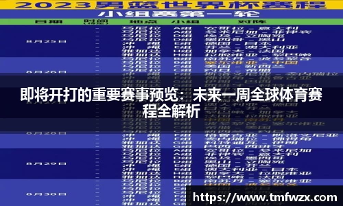 即将开打的重要赛事预览：未来一周全球体育赛程全解析